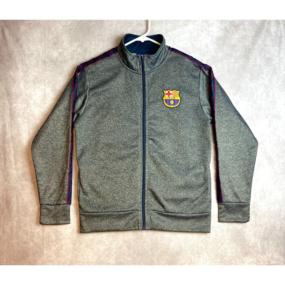 FC Barcelona Jacket Mens XL Gray Full Zip Up Soccer Football Club Casual FCB